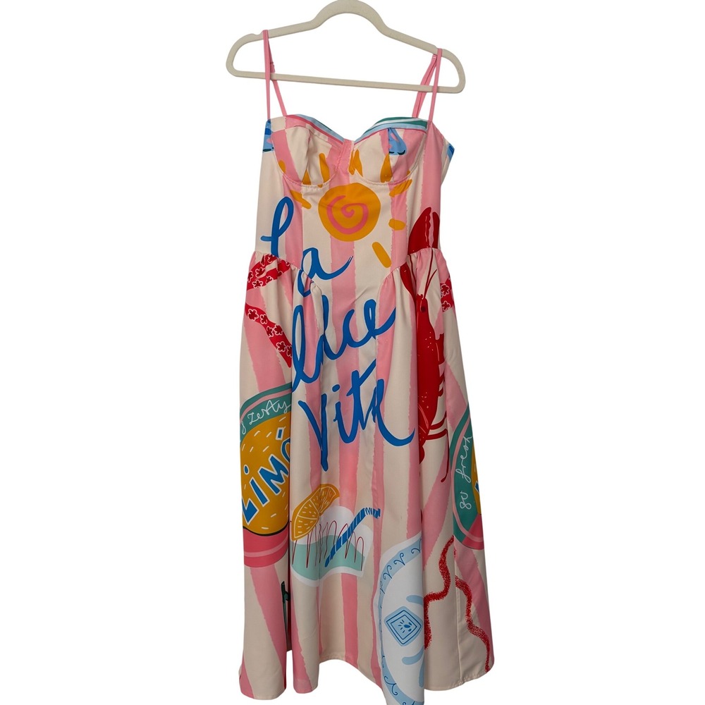 Nice To Meet You La Dolce Vita European Vacation Tropical Lemon Pockets Dress M - Picture 2 of 7